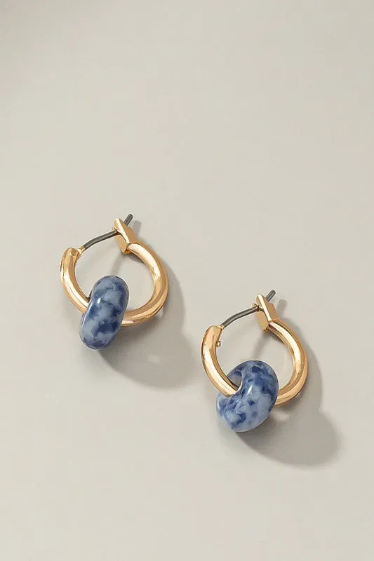 Mini Hoop Natural Stone Earrings