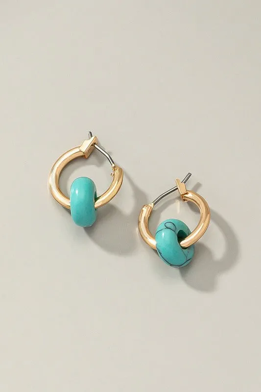 Mini Hoop Natural Stone Earrings