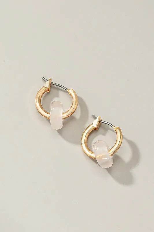 Mini Hoop Natural Stone Earrings