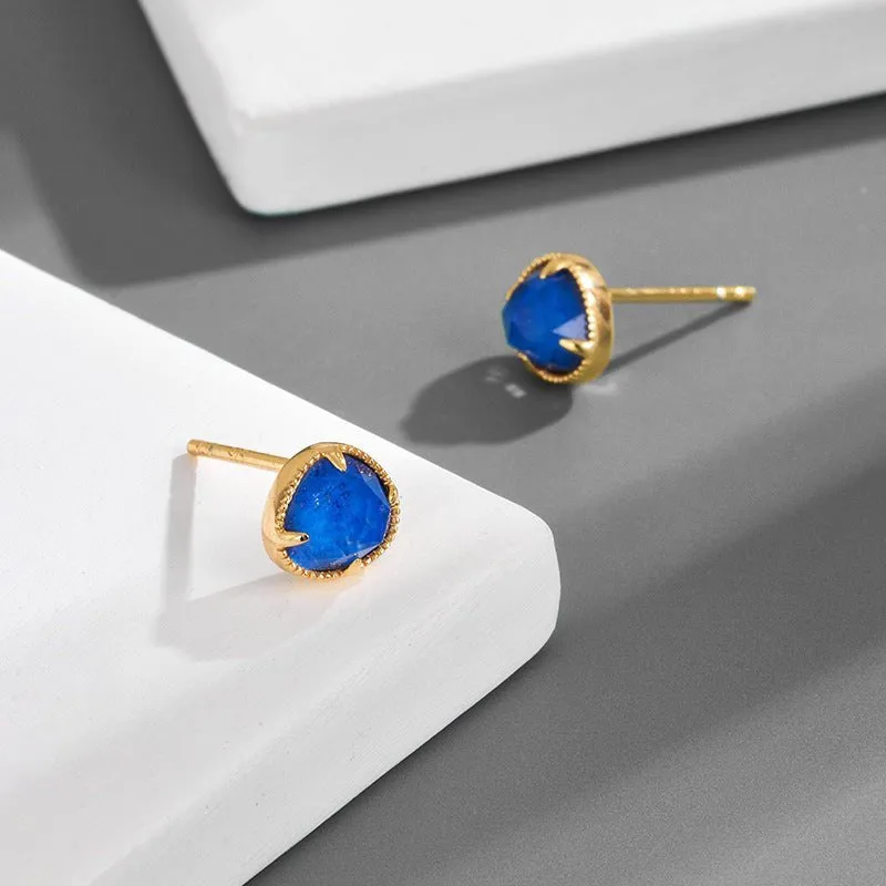 Minimalist Double-Sided Lapis Lazuli & Clear Quartz Earrings