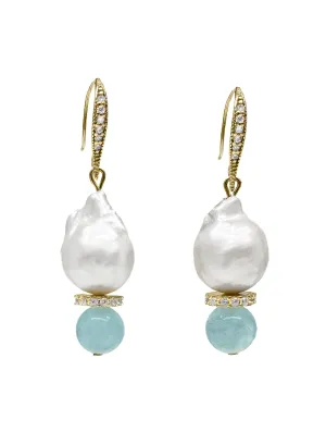 Natural Baroque Pearls with Blue Aquamarine Earrings LE019