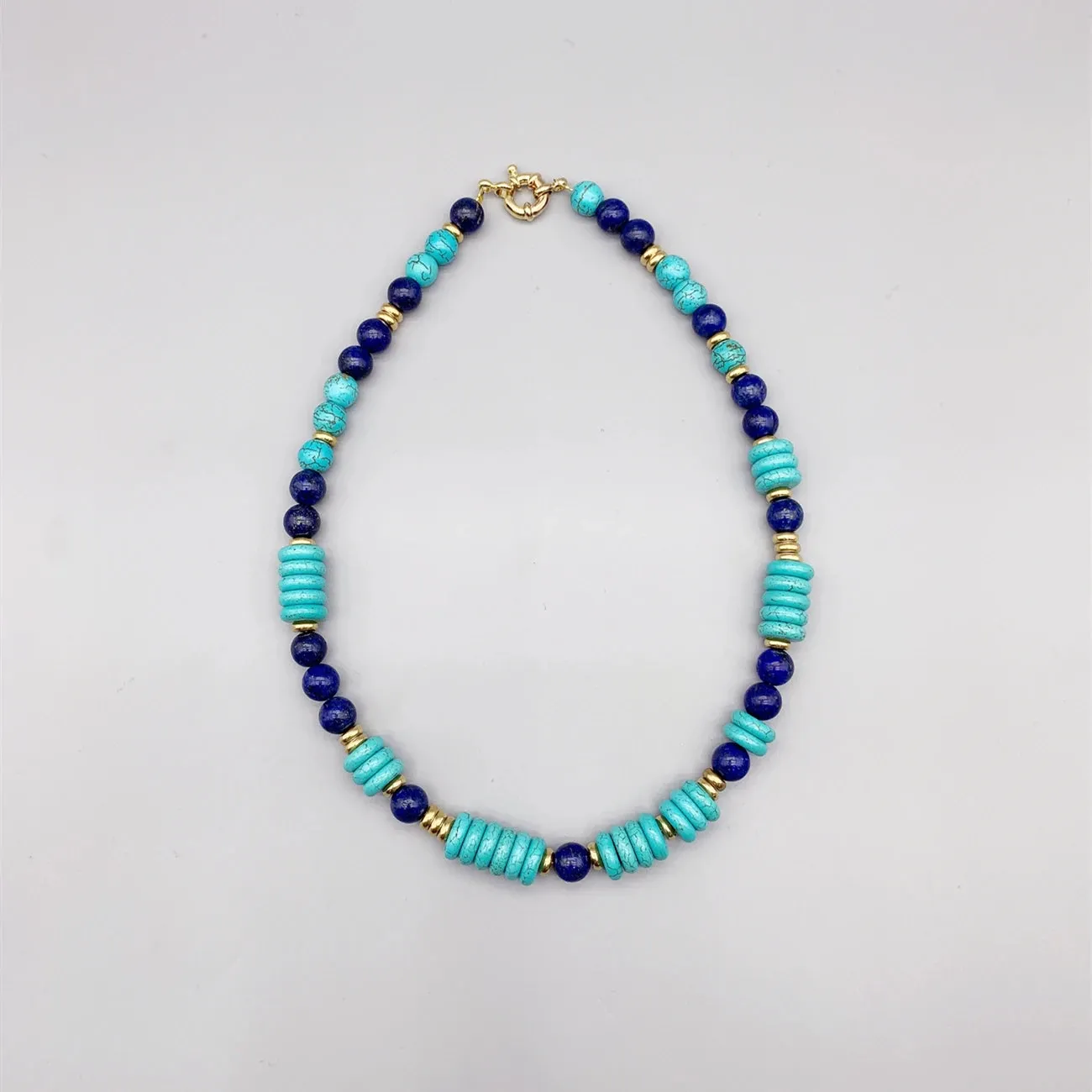 Natural Gemstone Turquoise & Lapis  Choker Necklace