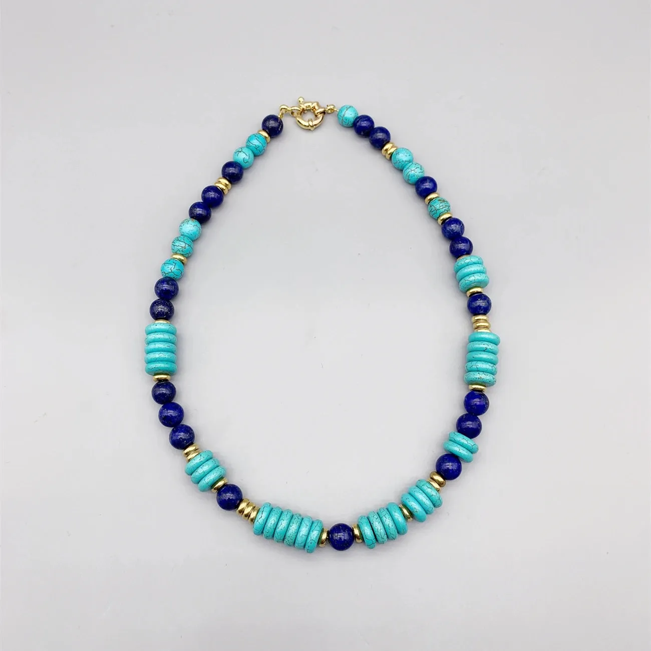 Natural Gemstone Turquoise & Lapis  Choker Necklace