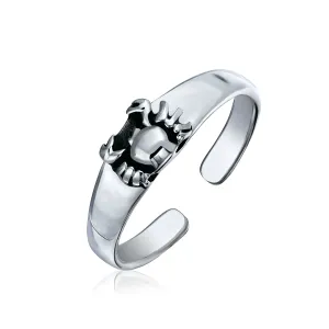 Nautical Aloha Tropical Vacation Hawaiian Midi Toe Ring Oxidized Silver