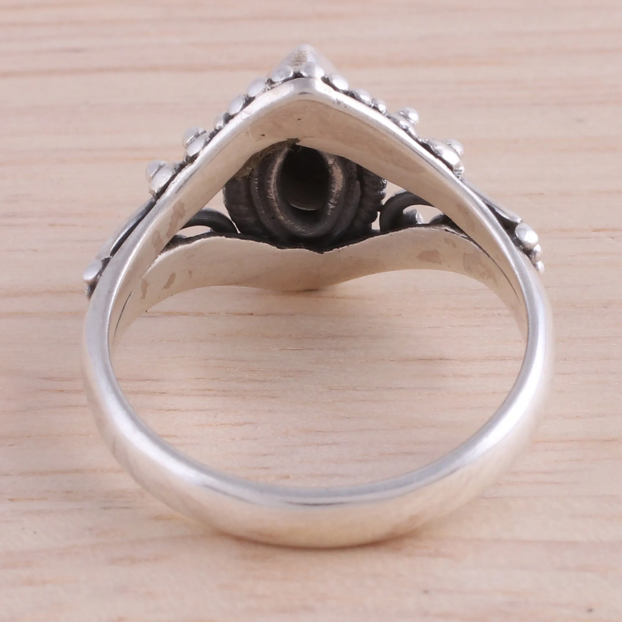 Onyx and Sterling Silver Single Stone Ring from India - Midnight Luxury | NOVICA