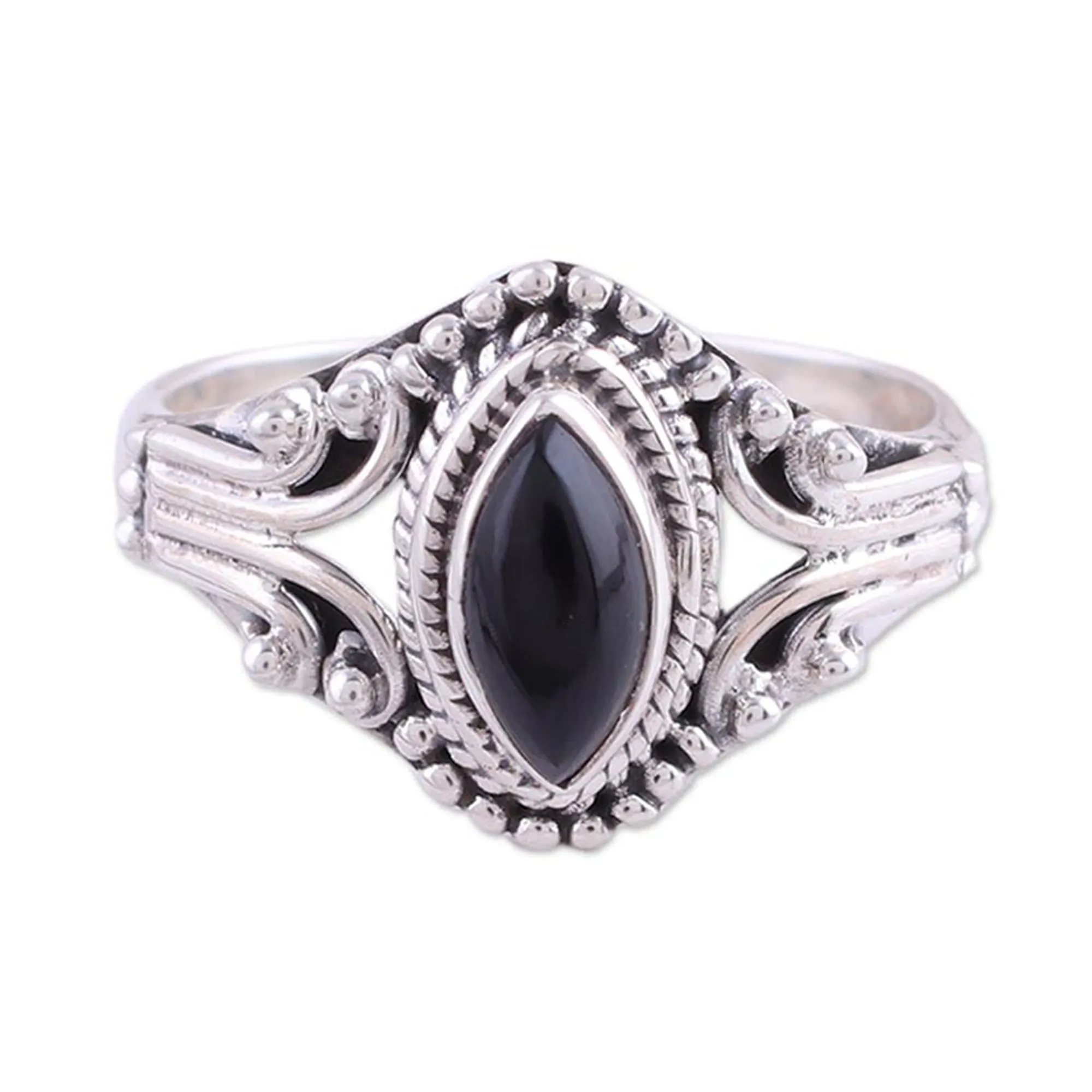 Onyx and Sterling Silver Single Stone Ring from India - Midnight Luxury | NOVICA