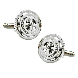 Onyx Art Silver Cog Cufflinks