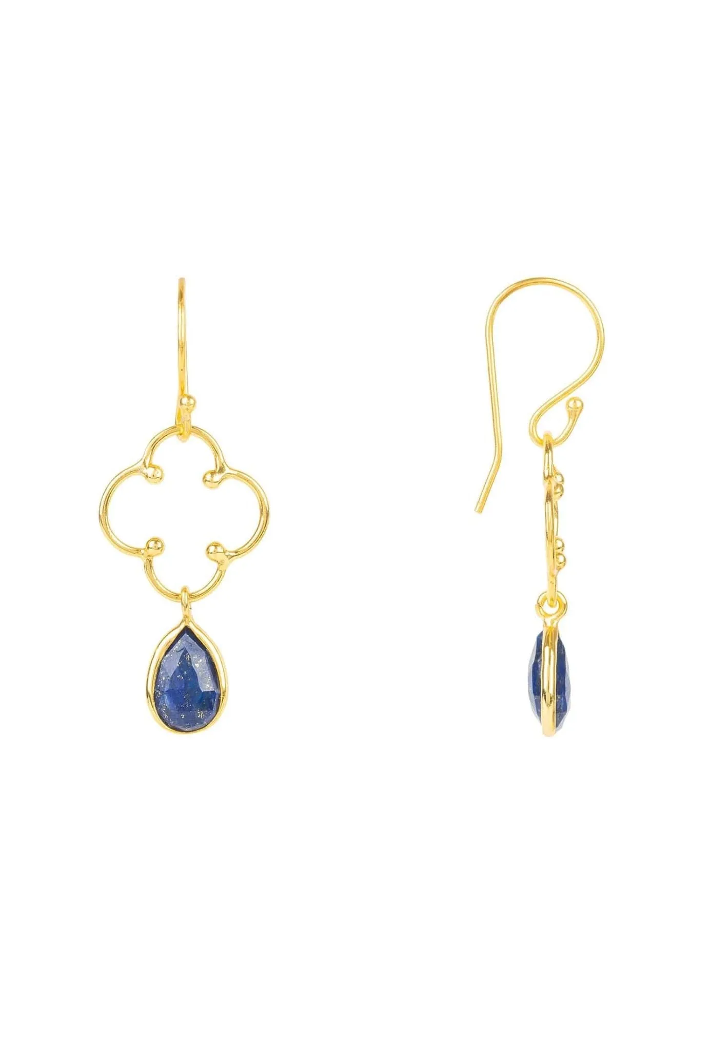 Open Clover Gemstone Drop Earrings Gold Lapis Lazuli