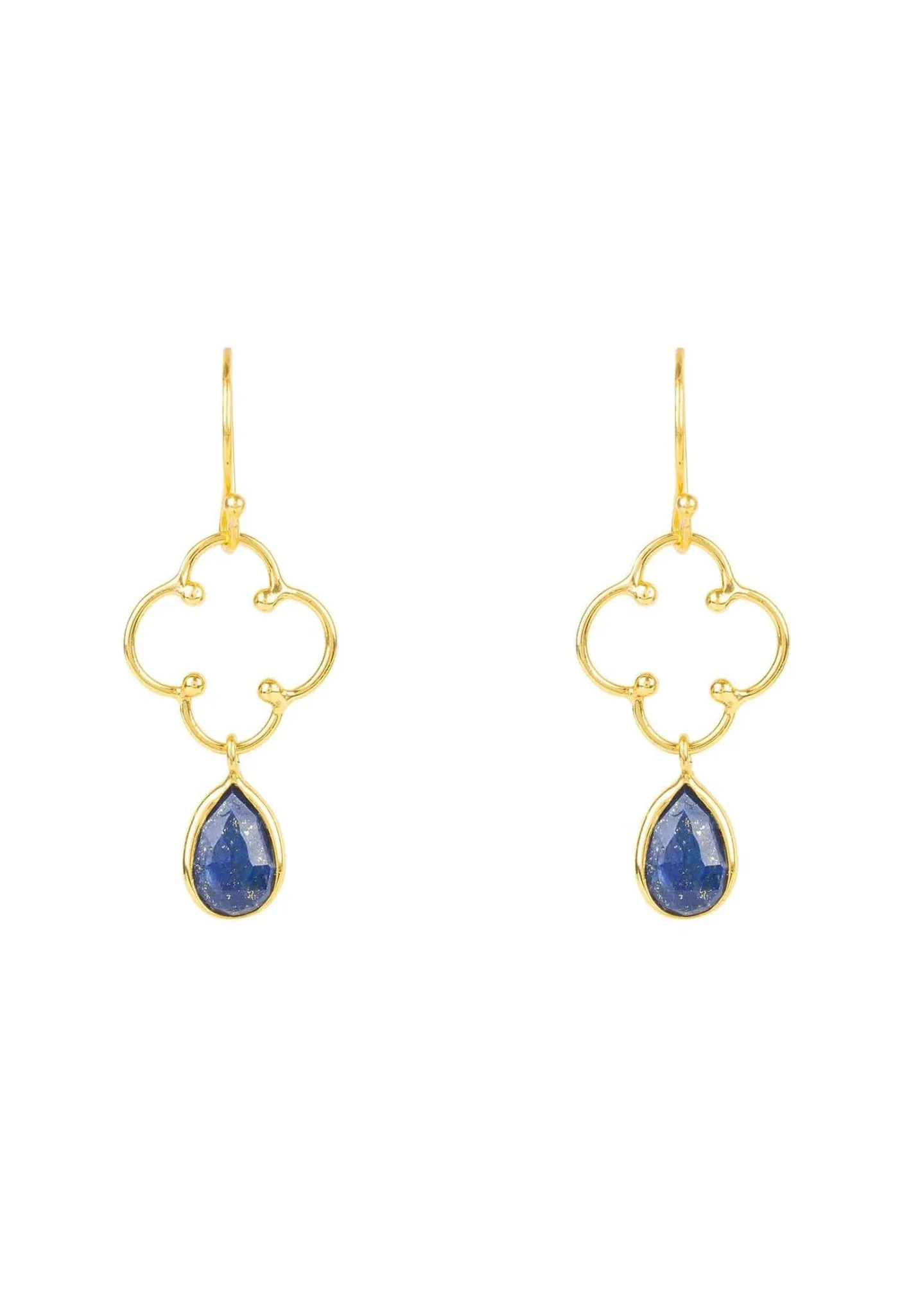 Open Clover Gemstone Drop Earrings Gold Lapis Lazuli