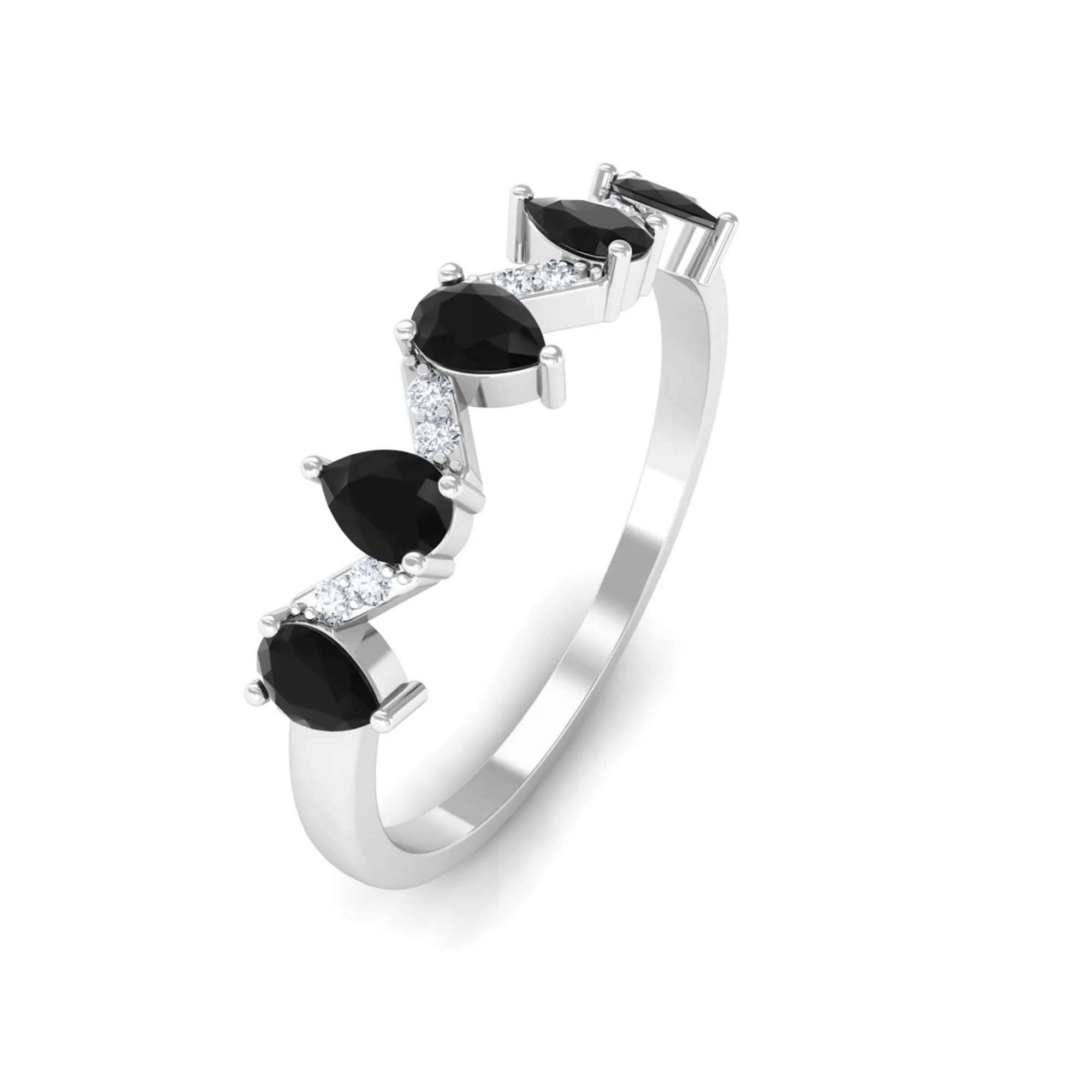 Pear Black Onyx Half Eternity Band Ring with Diamond