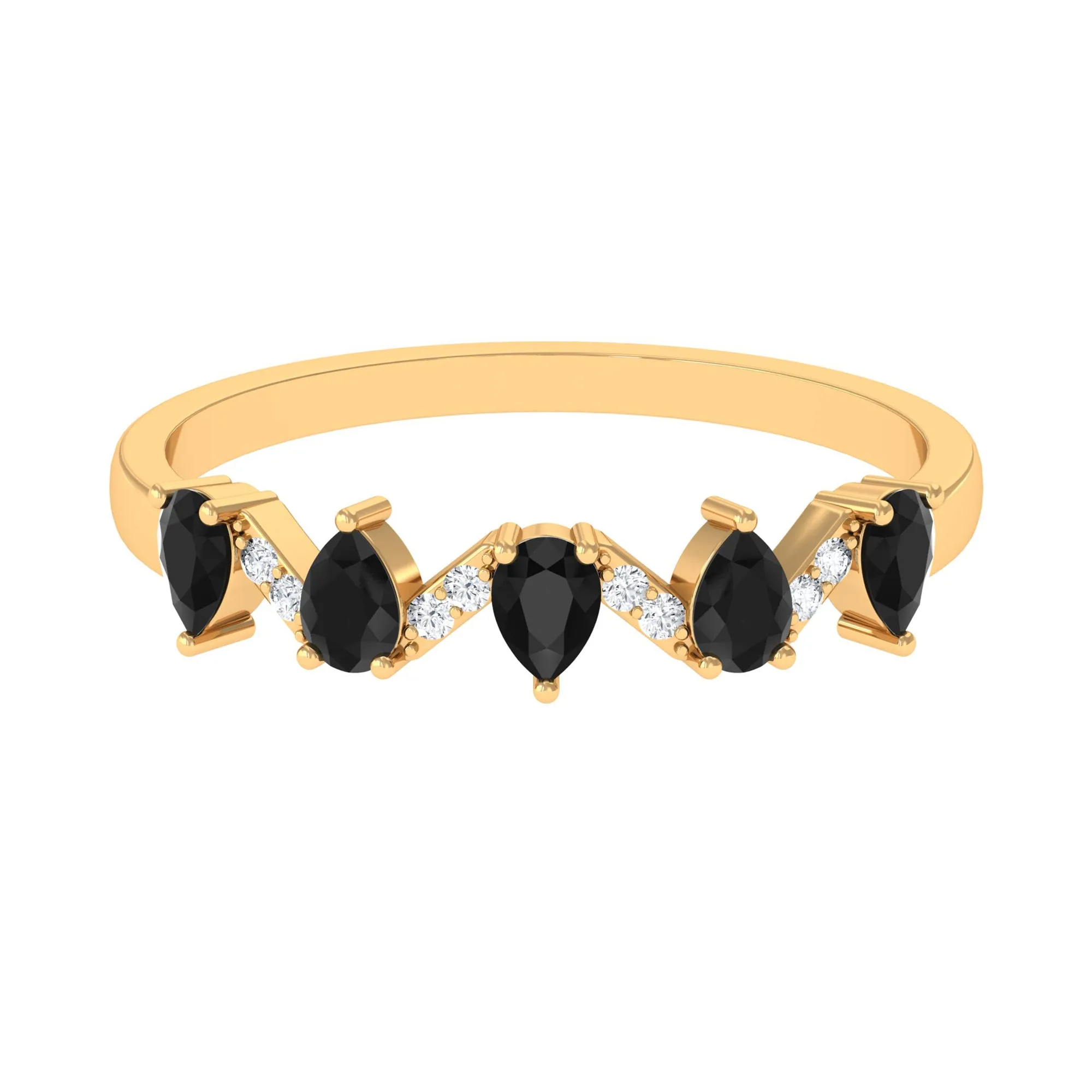 Pear Black Onyx Half Eternity Band Ring with Diamond