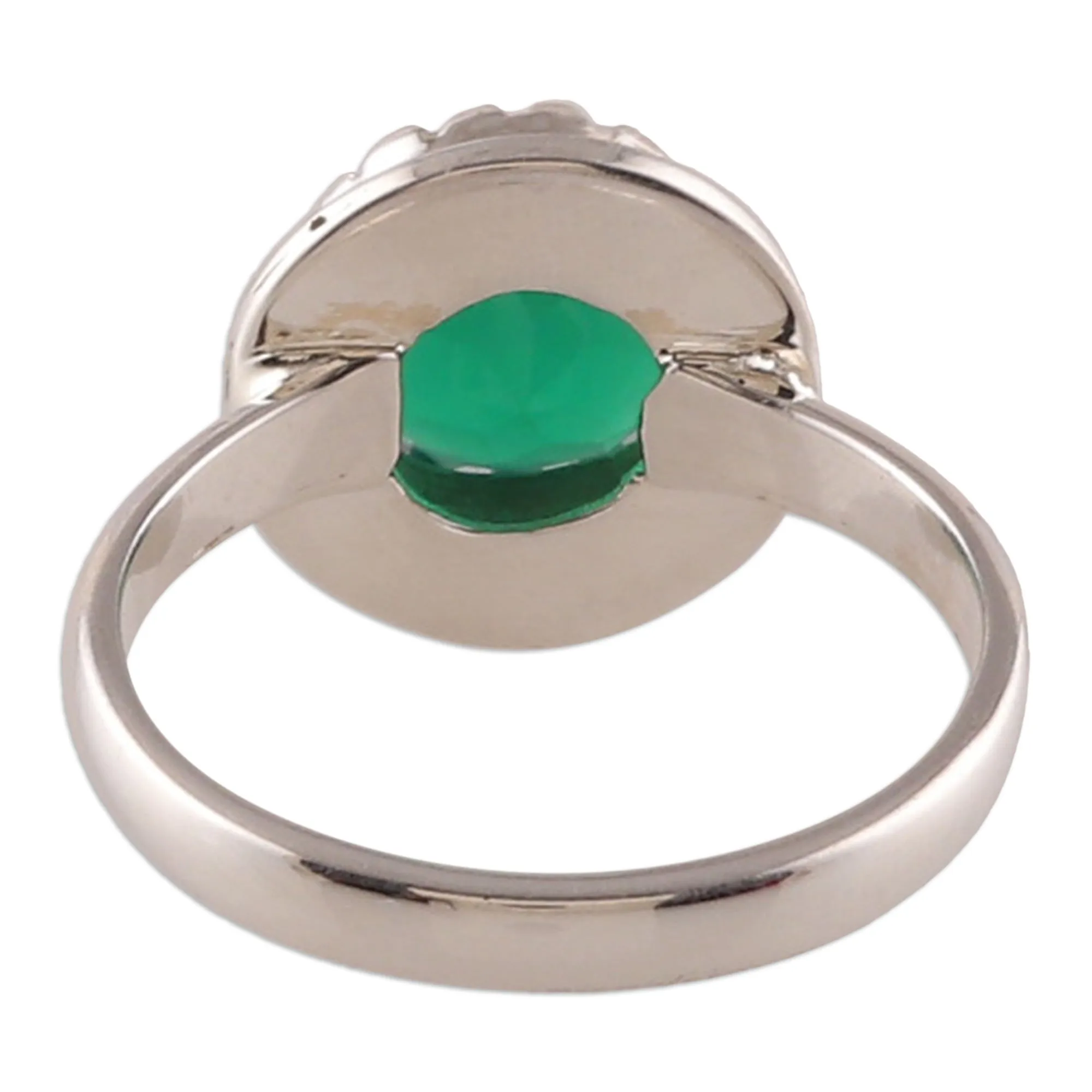 Polished Sterling Silver and Green Onyx Single Stone Ring - Majestic Green | NOVICA