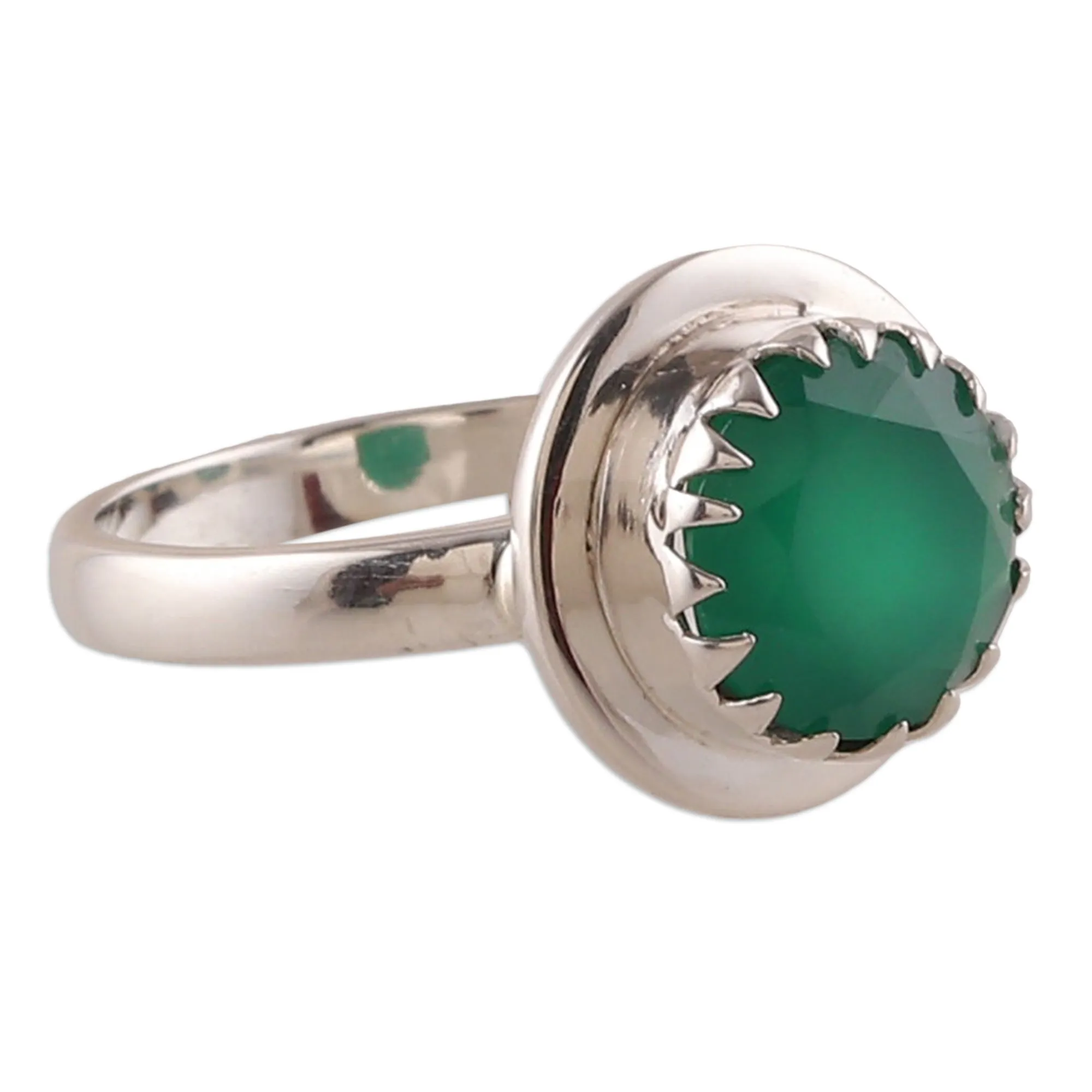 Polished Sterling Silver and Green Onyx Single Stone Ring - Majestic Green | NOVICA