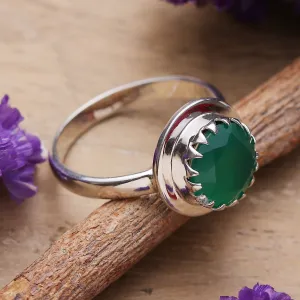 Polished Sterling Silver and Green Onyx Single Stone Ring - Majestic Green | NOVICA