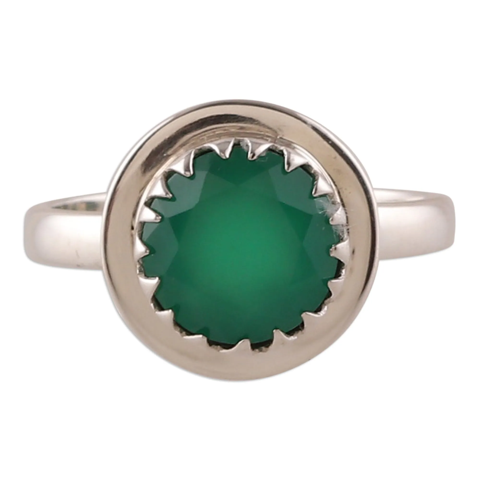 Polished Sterling Silver and Green Onyx Single Stone Ring - Majestic Green | NOVICA