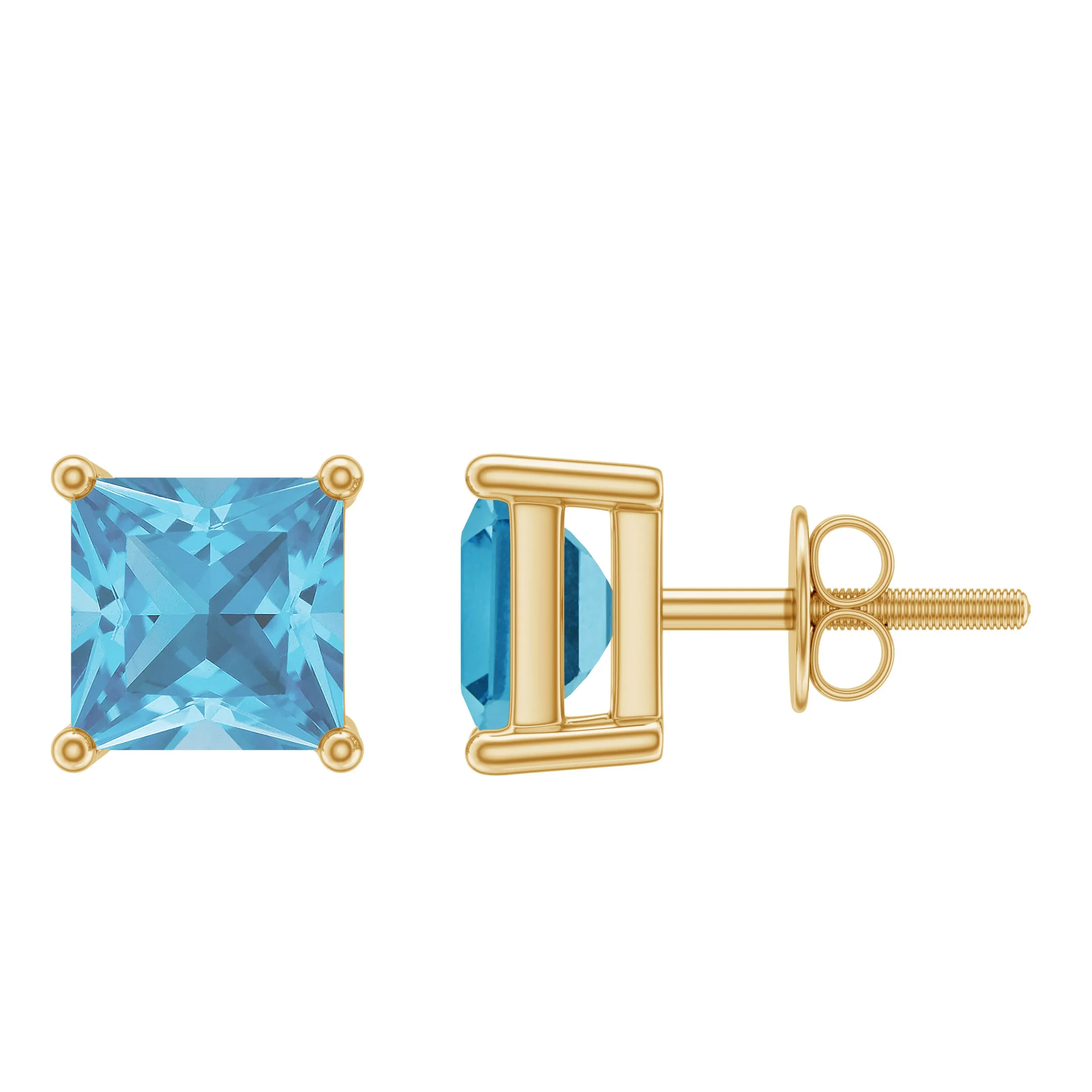 Princess Cut Aquamarine Solitaire Stud Earring