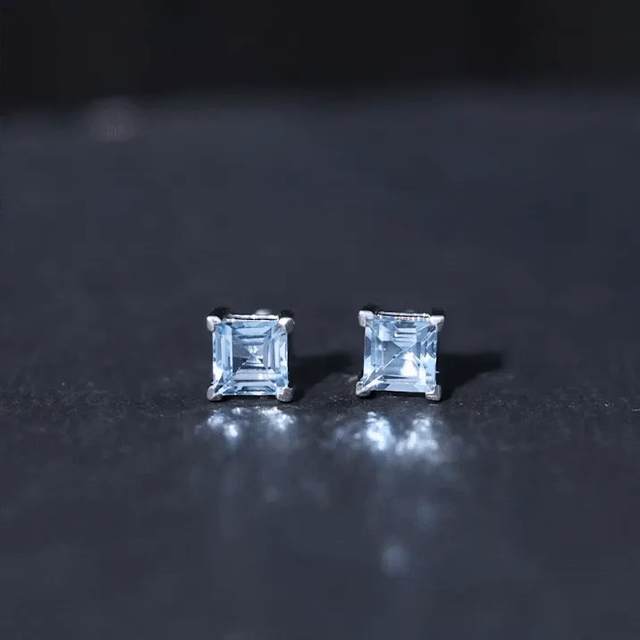 Princess Cut Aquamarine Solitaire Stud Earring