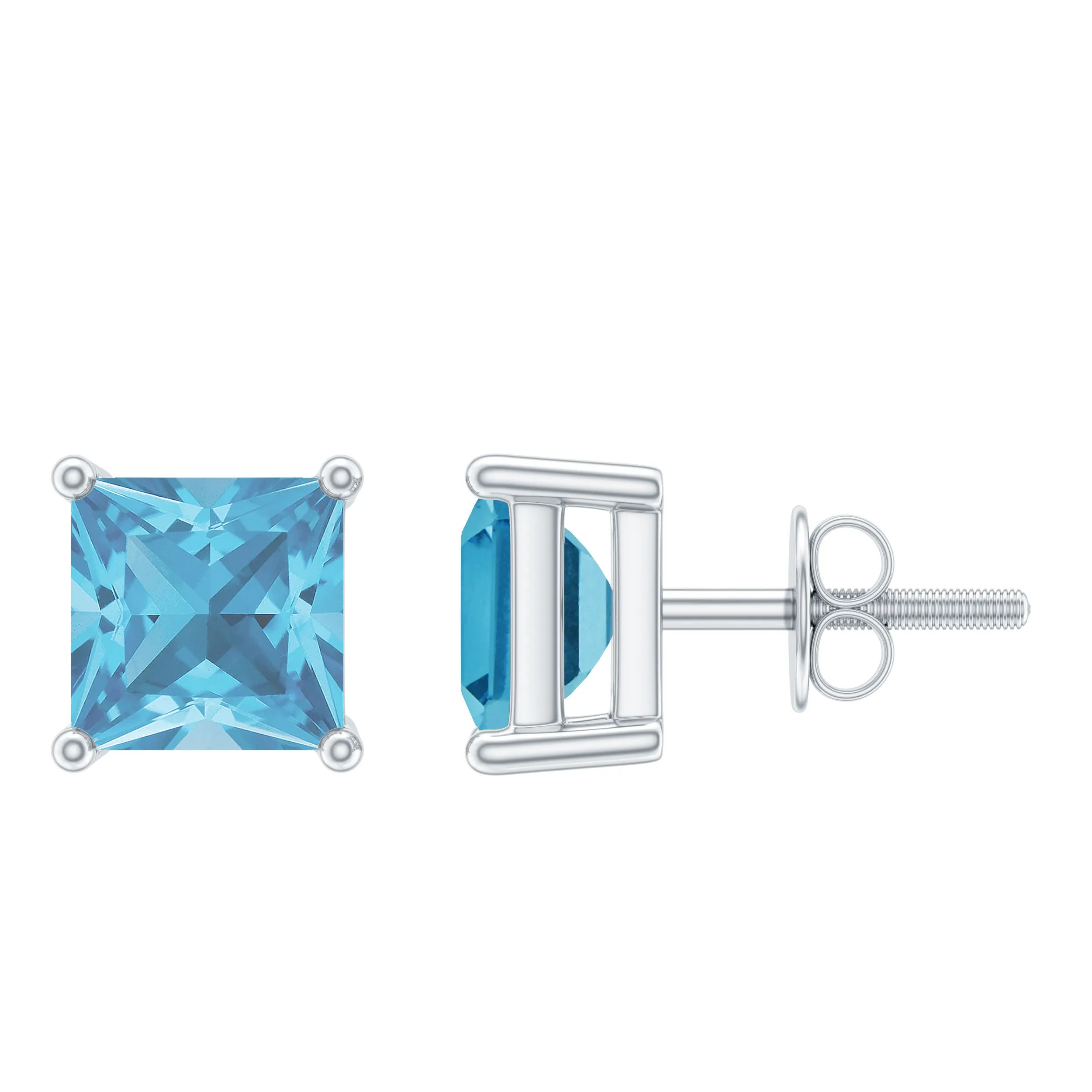 Princess Cut Aquamarine Solitaire Stud Earring