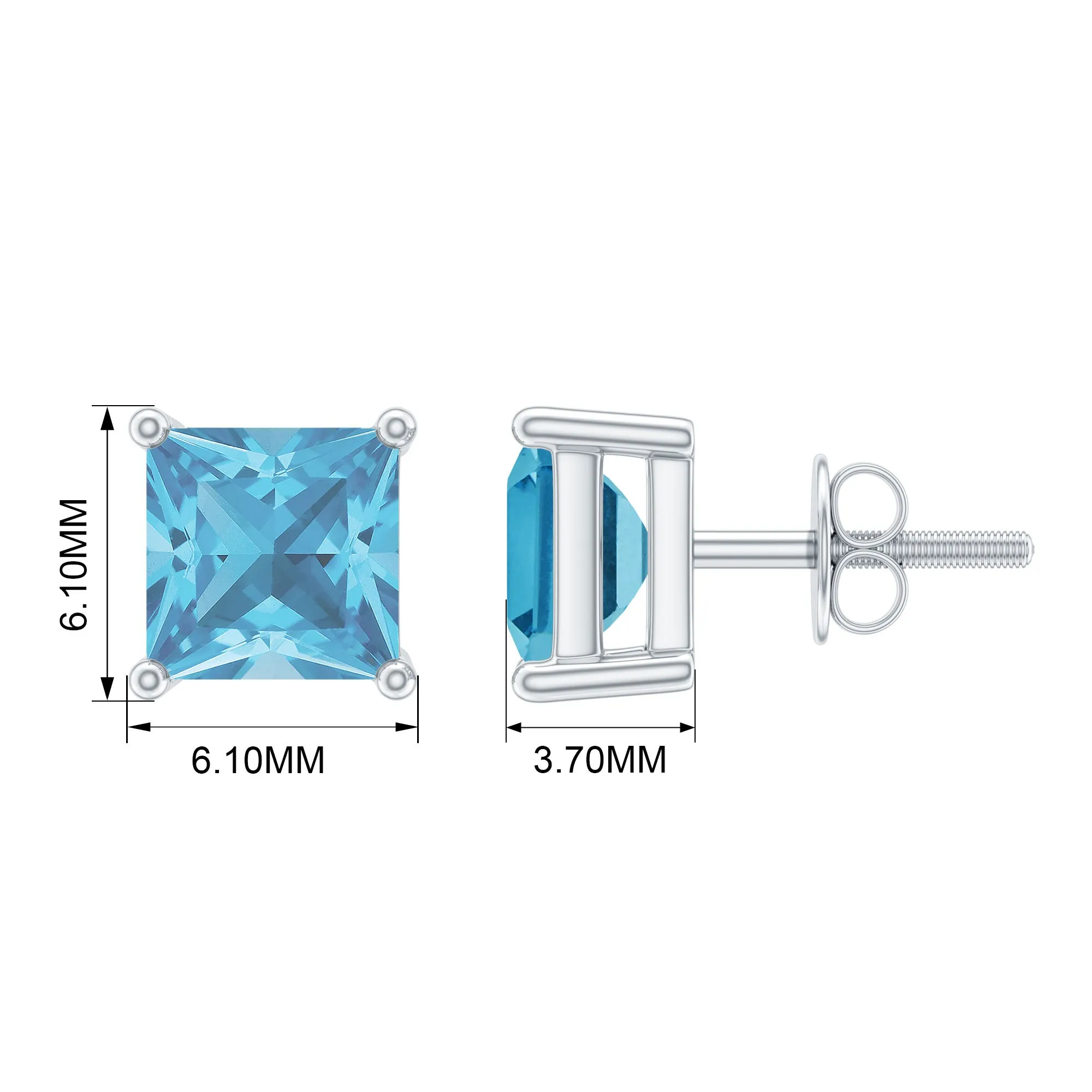 Princess Cut Aquamarine Solitaire Stud Earring