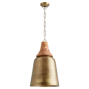 Quorum 83-75 Pendant - Artisan Brass Artisan Bell/wood Modern Farmhouse