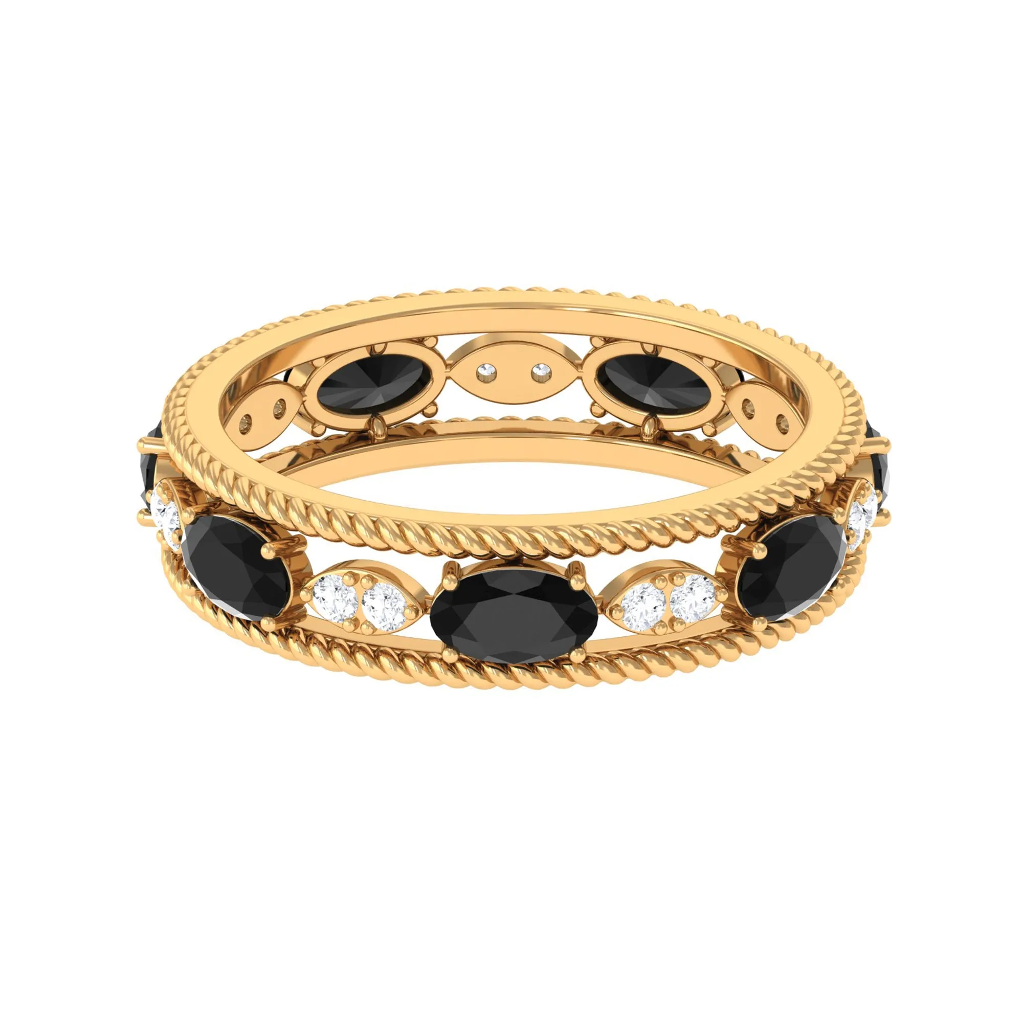 Real Black Onyx and Diamond Eternity Band Ring