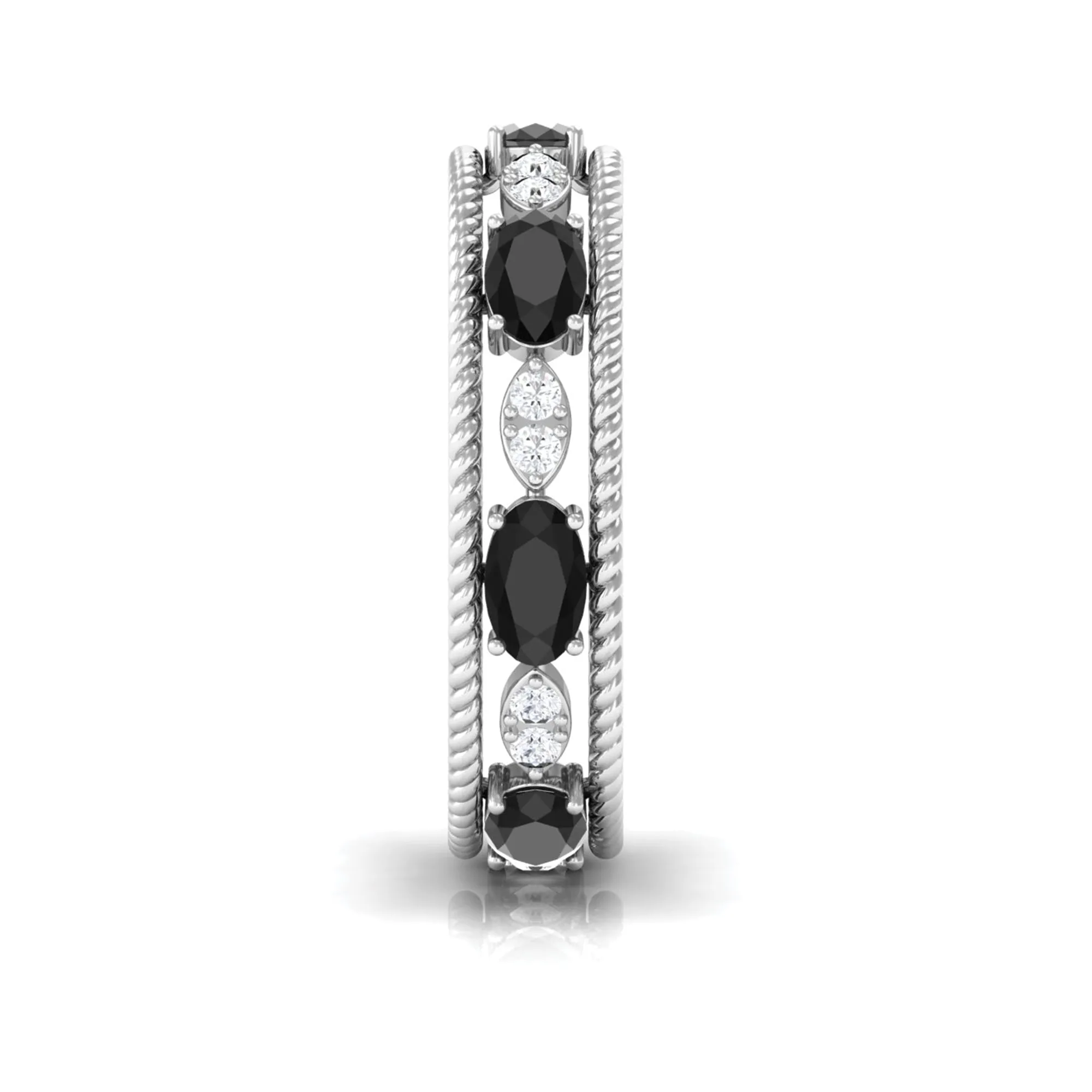 Real Black Onyx and Diamond Eternity Band Ring