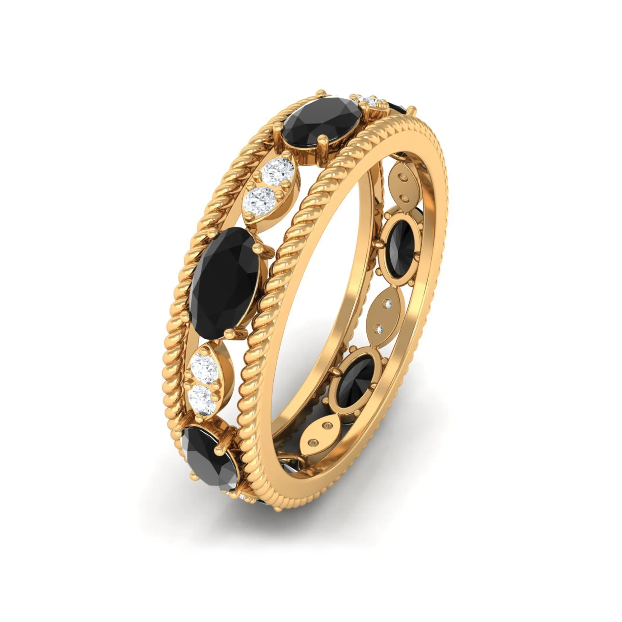 Real Black Onyx and Diamond Eternity Band Ring