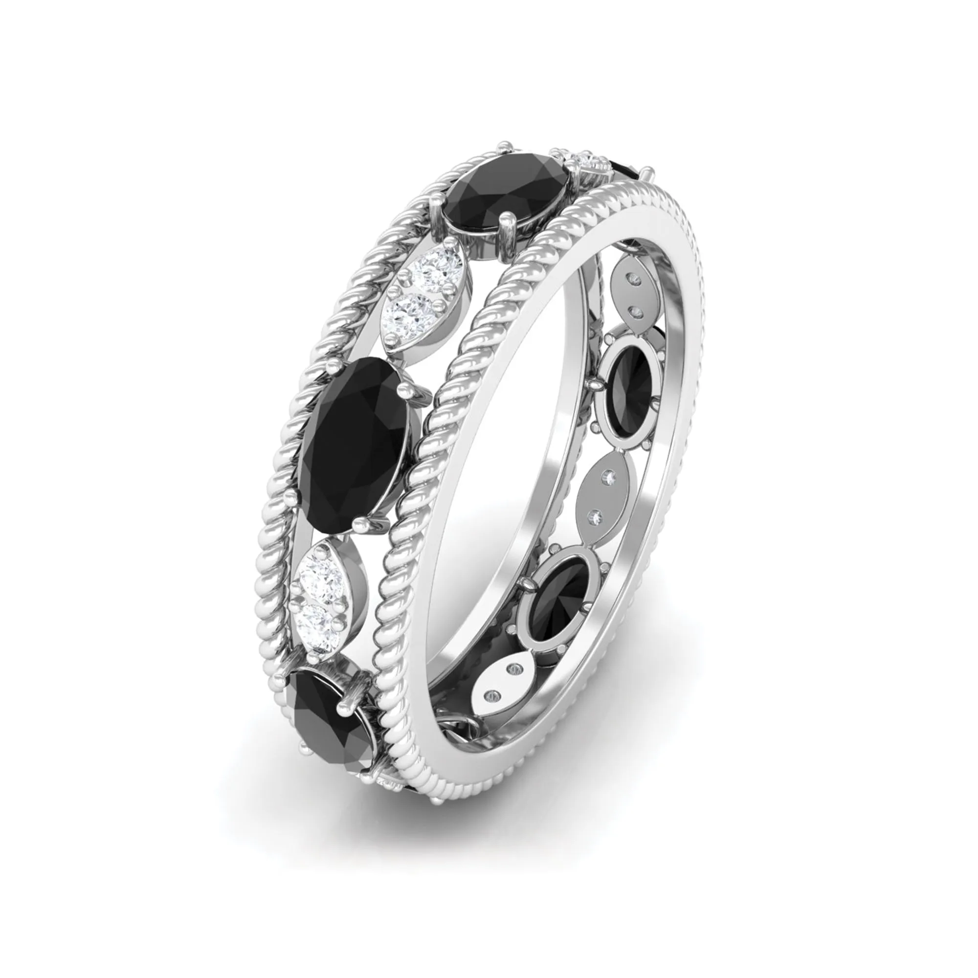 Real Black Onyx and Diamond Eternity Band Ring