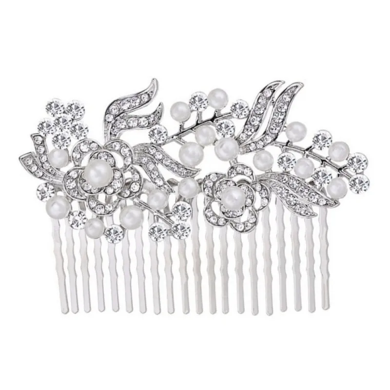 Rosey Crystal and Pearl Hair Comb Available in Rose Gold & Silver