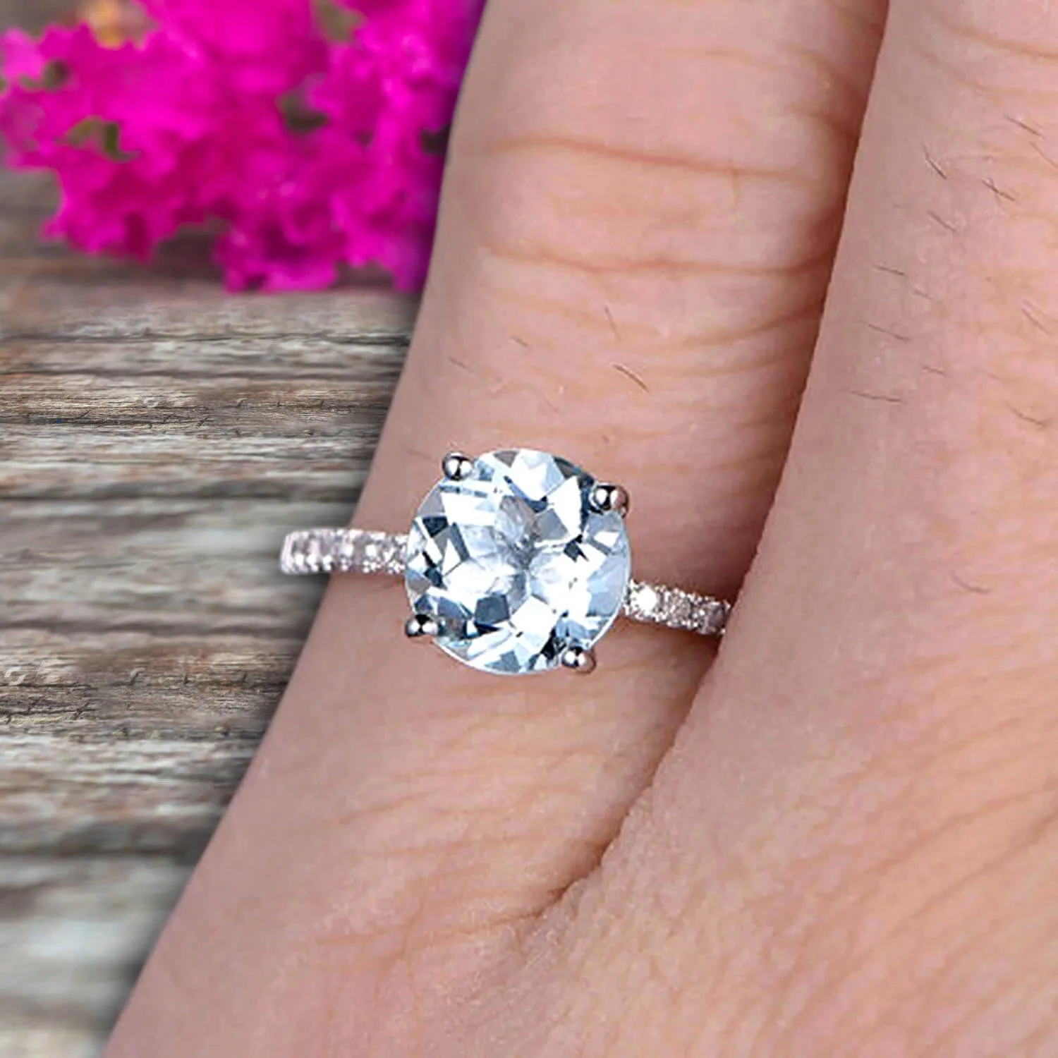 Round Cut 1.50 Carat Aquamarine Engagement Ring On 10k White Gold Art Deco Anniversary Gift