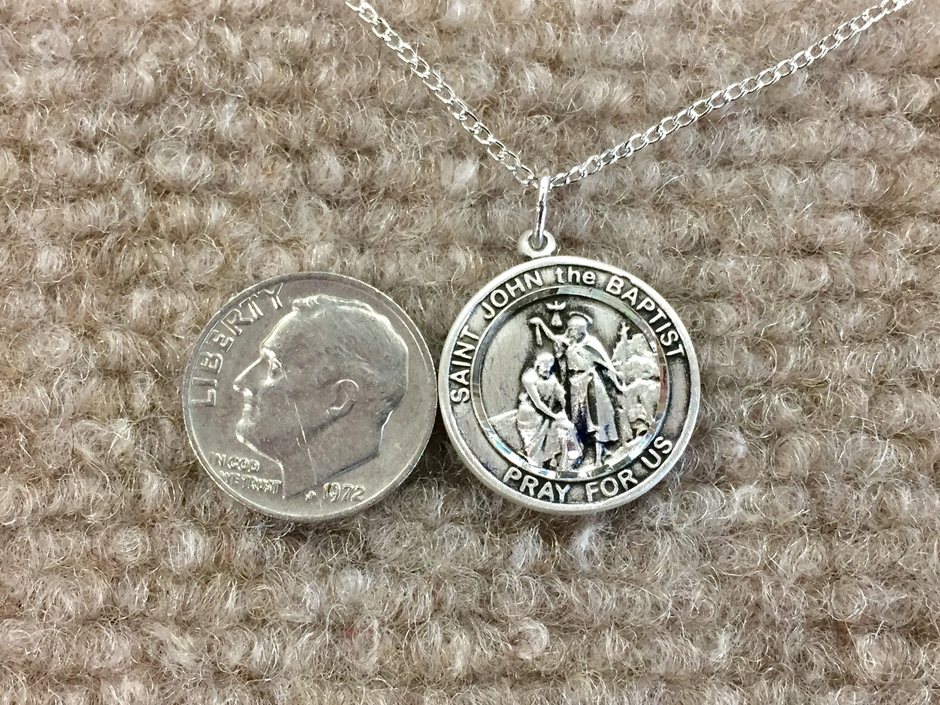 Saint John The Baptist Medal With 18 Inch Silver Chain Religious