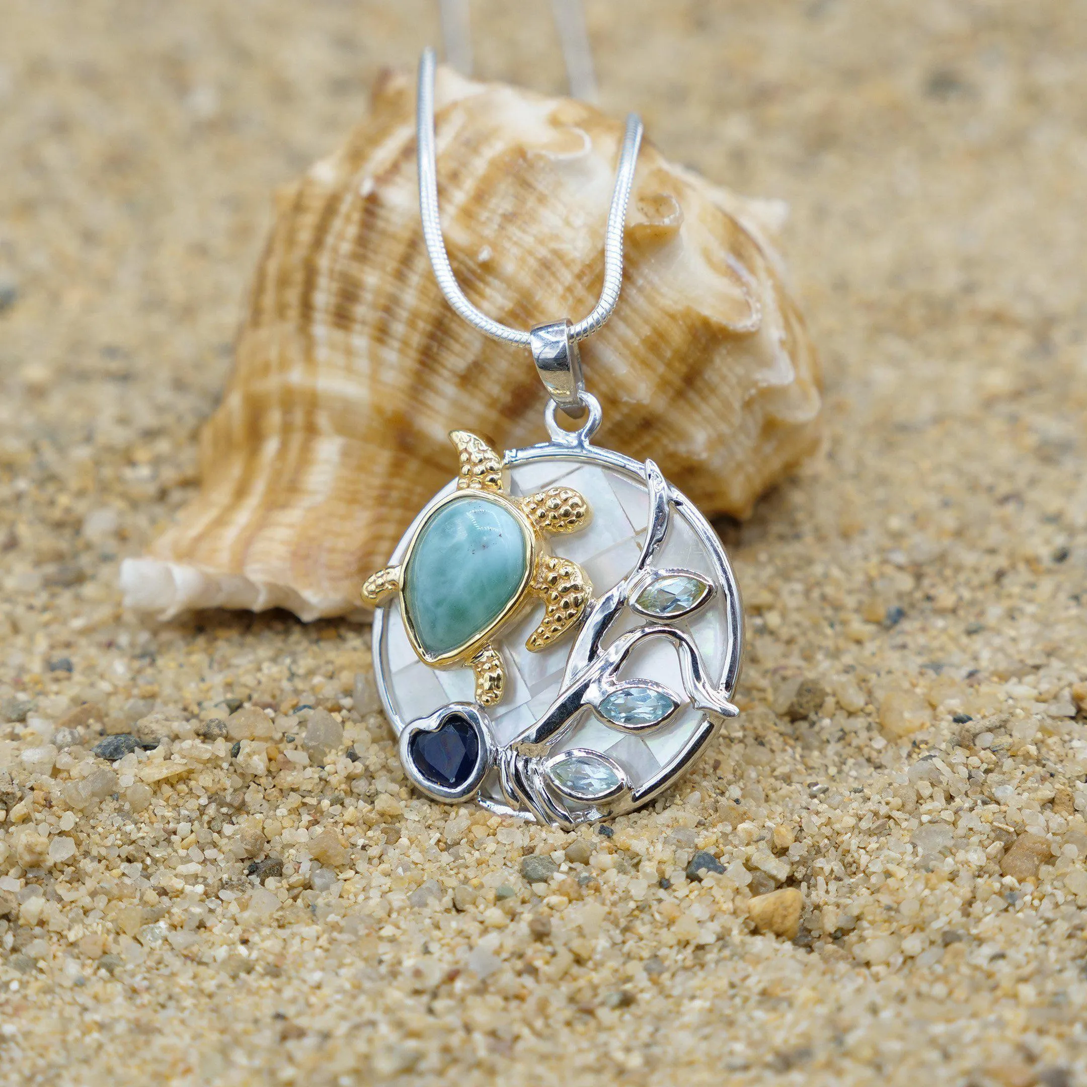 Sea Turtle Necklace with Larimar - Miami