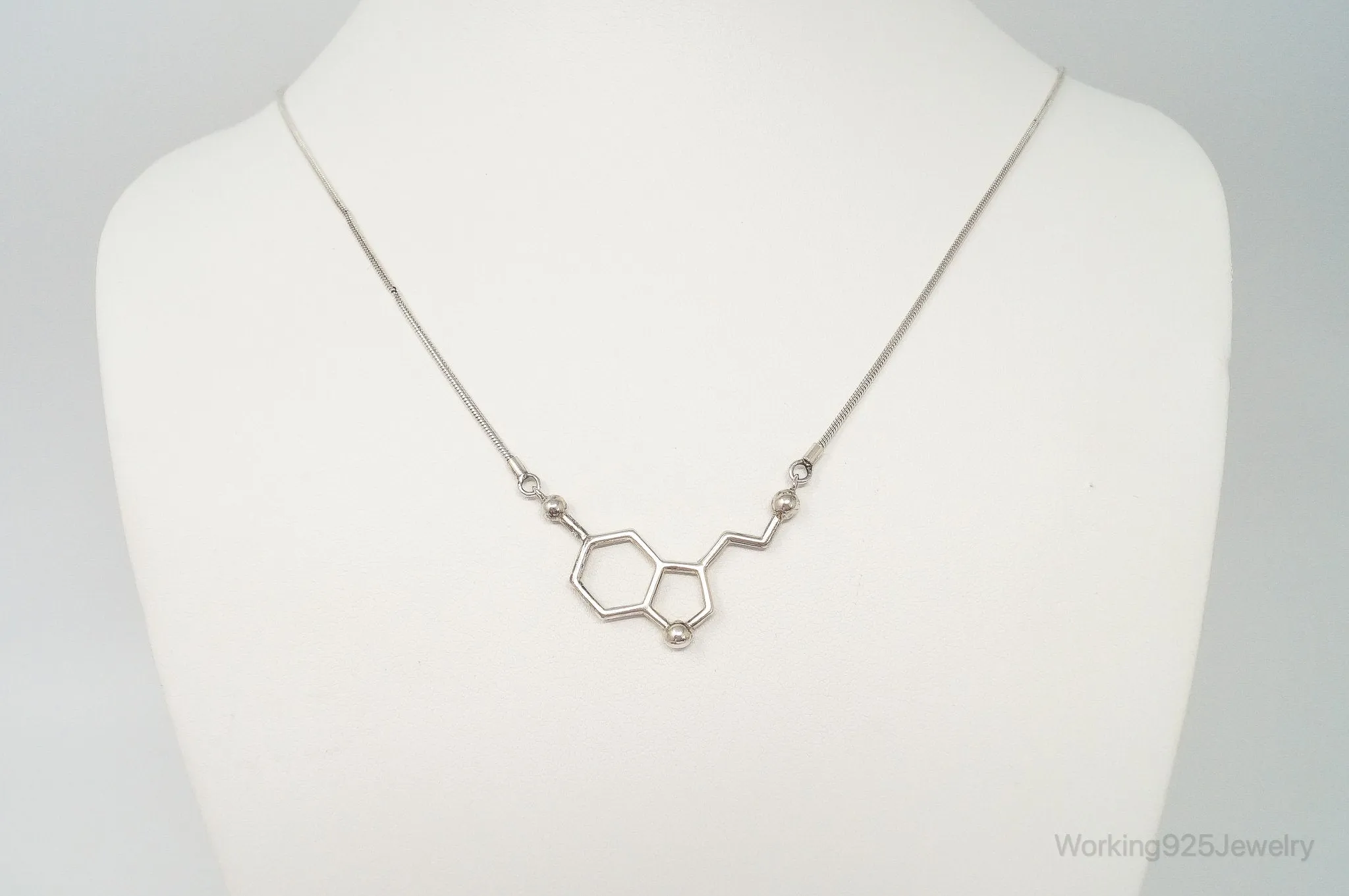 Serotonin Molecule Sterling Silver Necklace