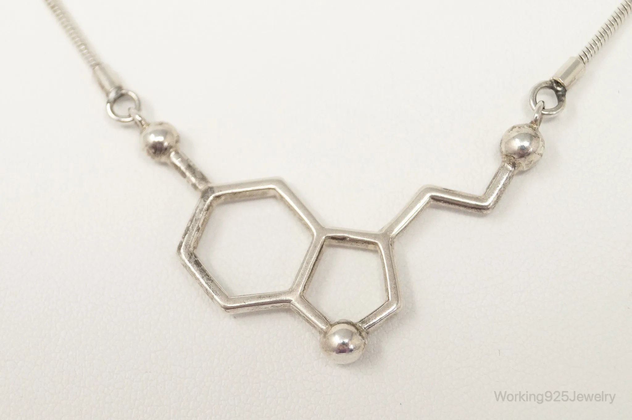 Serotonin Molecule Sterling Silver Necklace