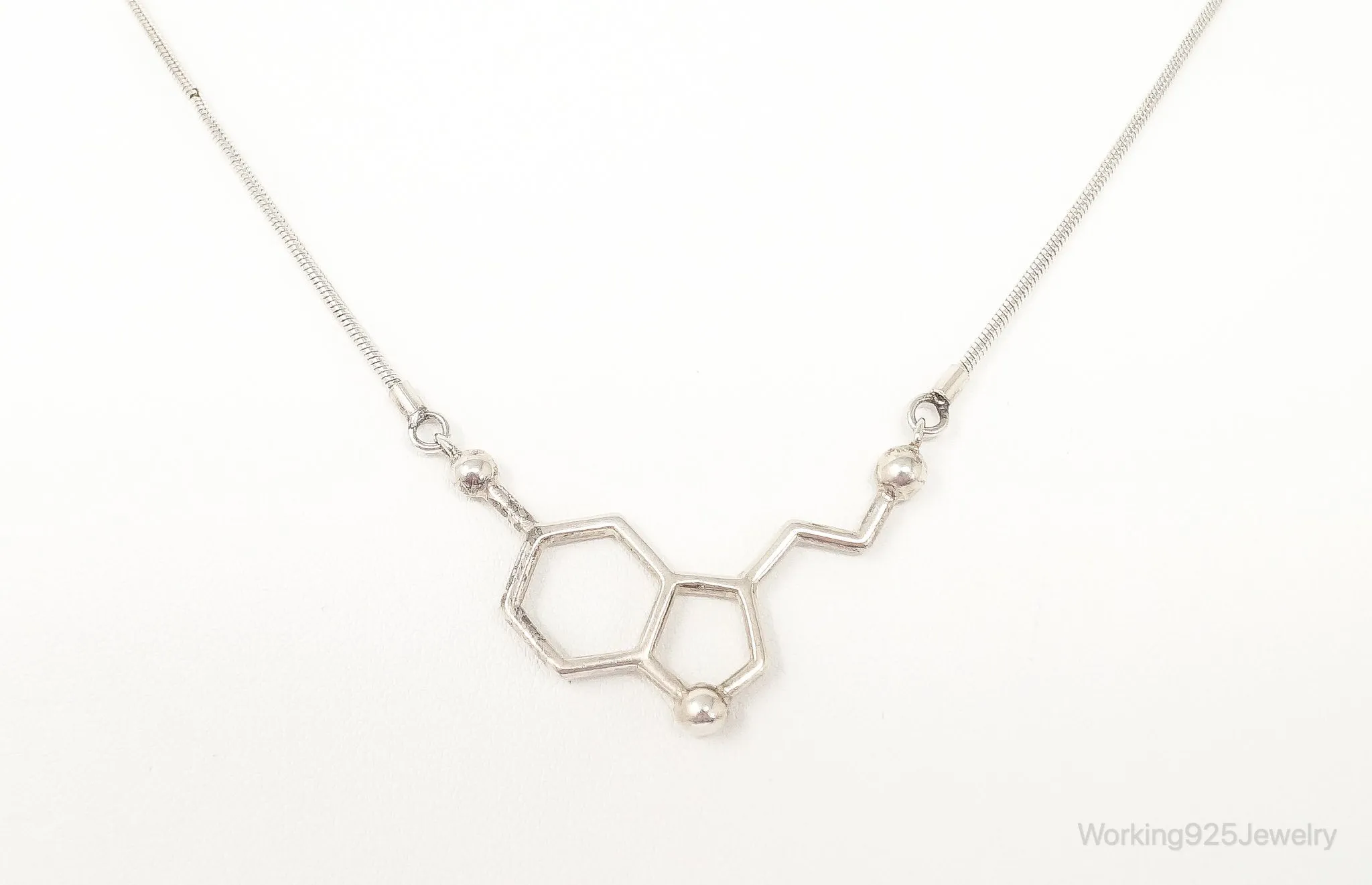 Serotonin Molecule Sterling Silver Necklace