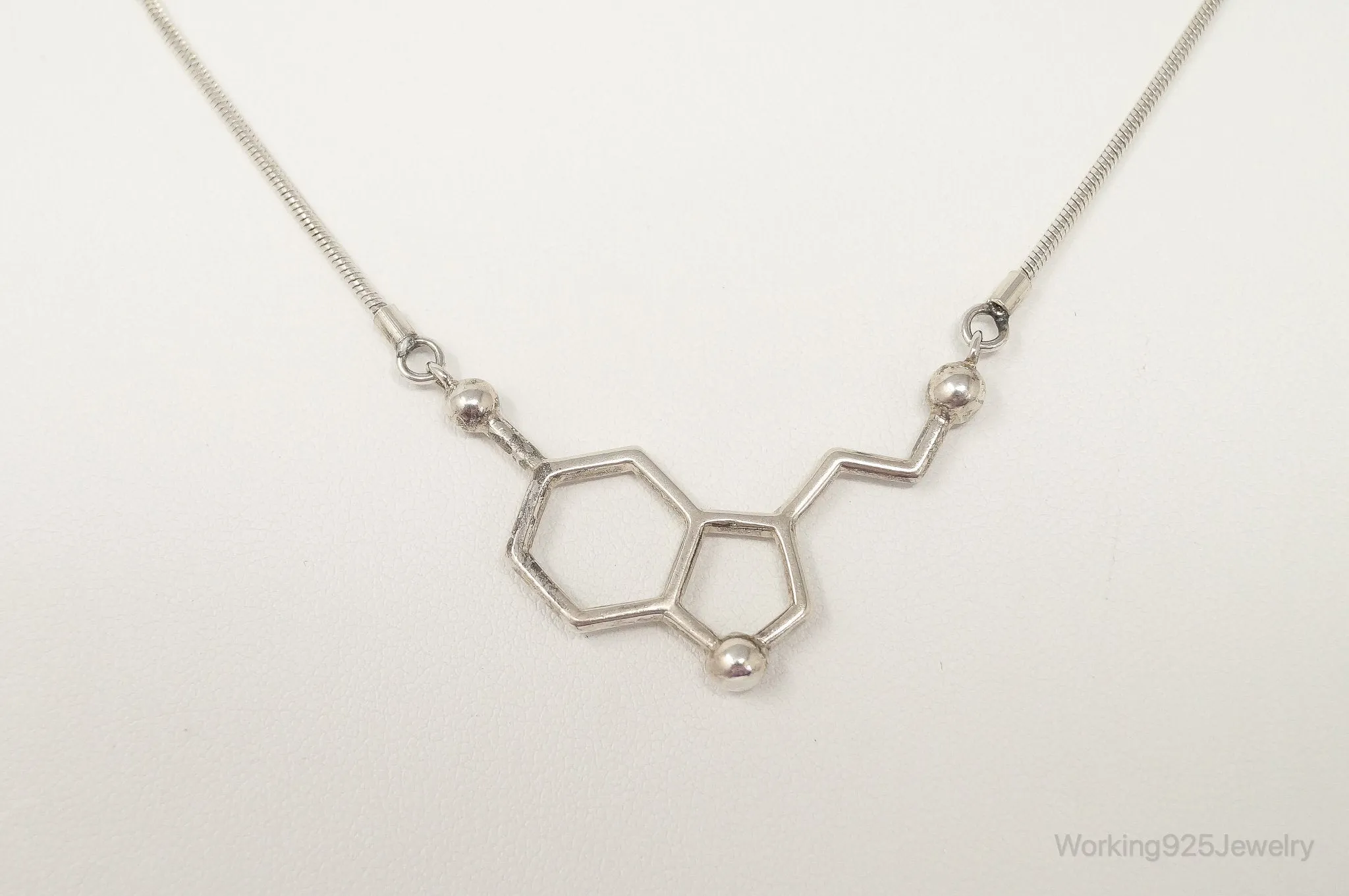 Serotonin Molecule Sterling Silver Necklace