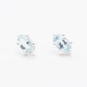 Silver Oval Aquamarine Claw Set Studs