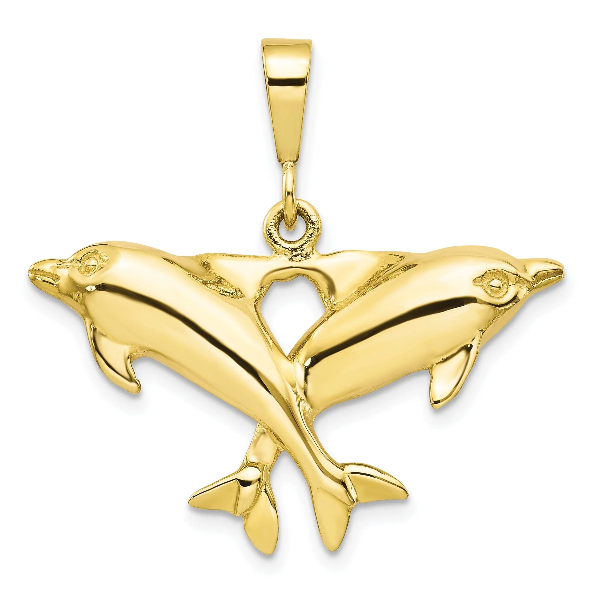 Solid 10k Yellow Gold Polished Twin Dolphins Pendant