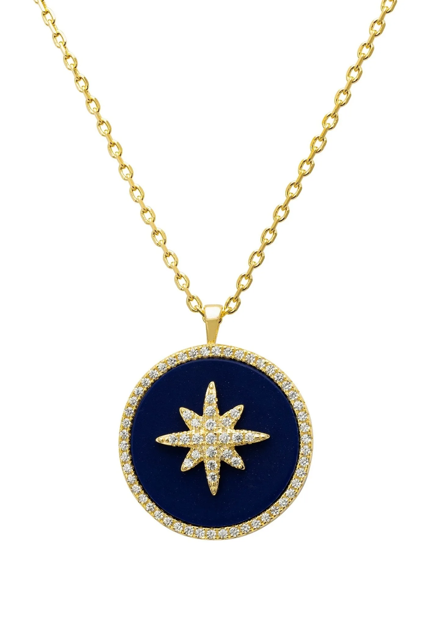 Starry Night Lapis Lazuli Pendant Necklace Gold