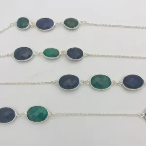 Sterling Silver Blue Green Multi-Station Necklace