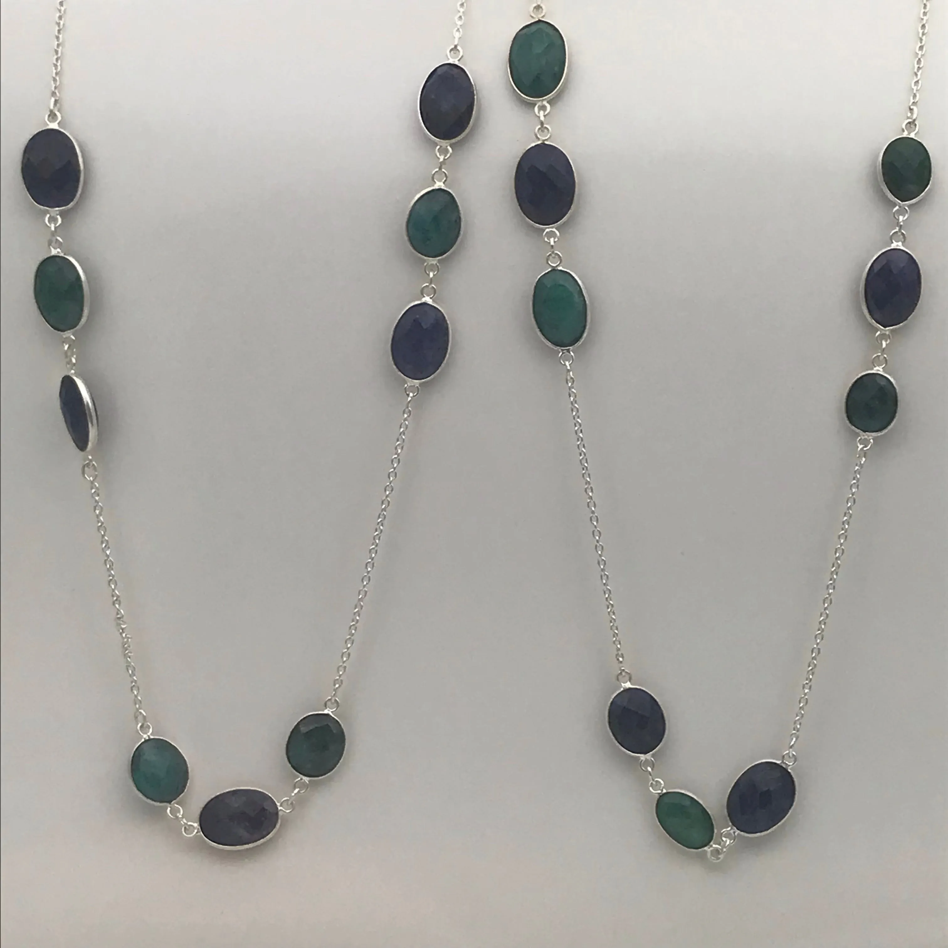 Sterling Silver Blue Green Multi-Station Necklace