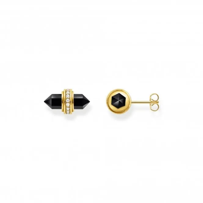 Sterling Silver Gold Plated Hexagonal Black Onyx Earrings H2281-177-11