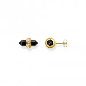 Sterling Silver Gold Plated Hexagonal Black Onyx Earrings H2281-177-11