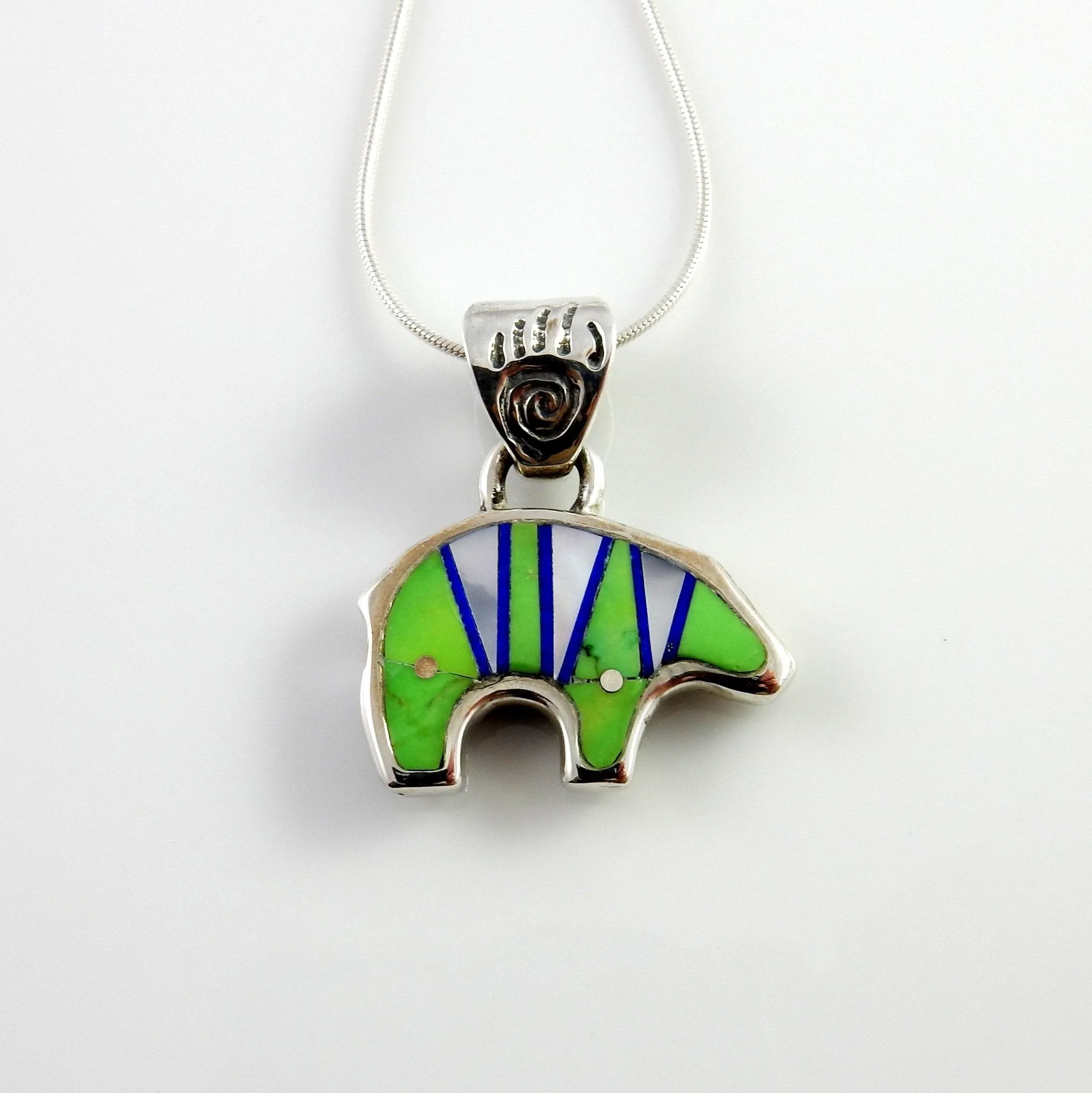 Sterling Silver Multi-stone Inlay Bear Pendant