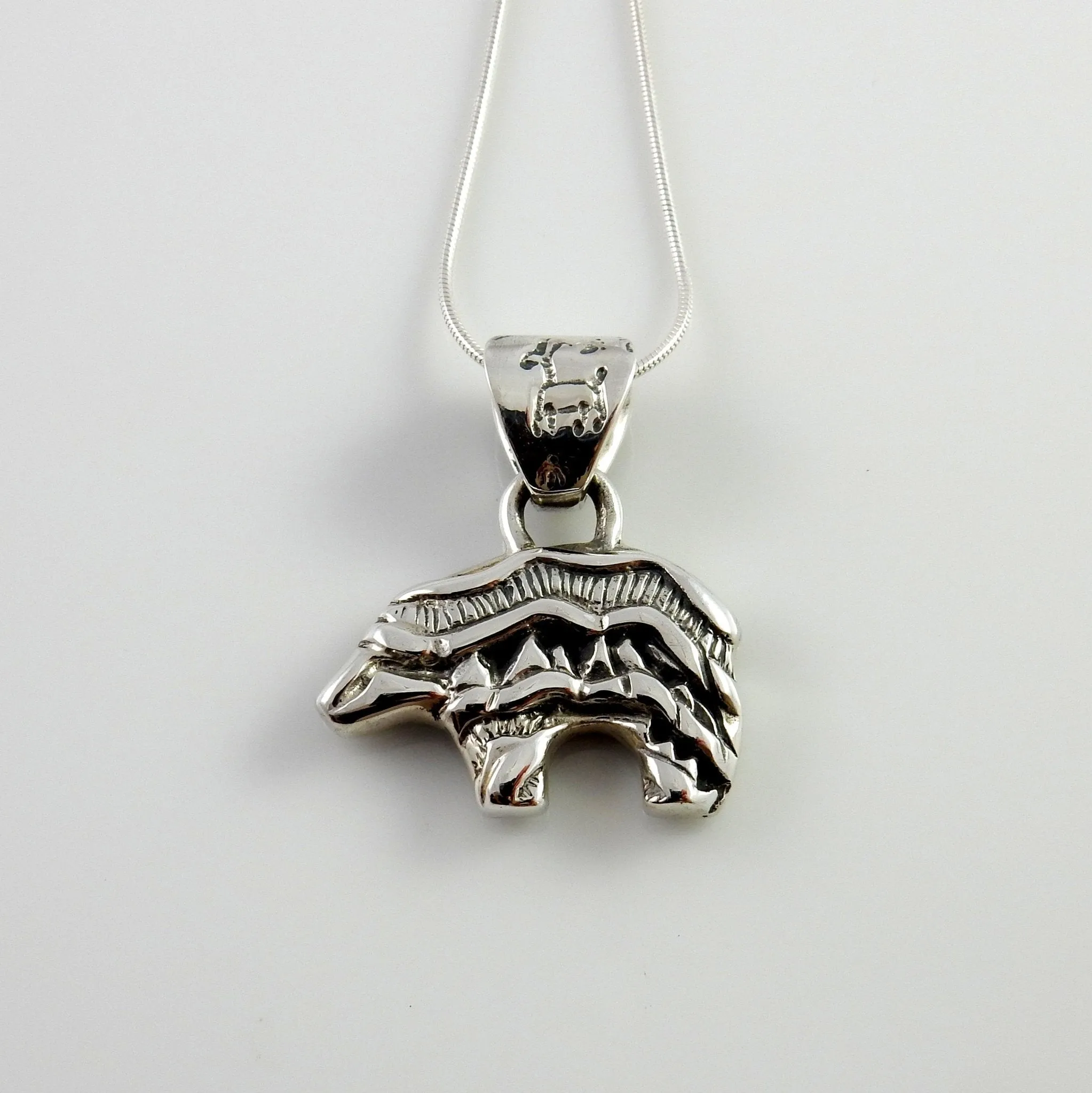 Sterling Silver Multi-stone Inlay Bear Pendant