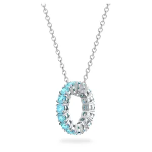 Swarovski Exalta pendant, Extra long, Blue, Rhodium plated 5643754