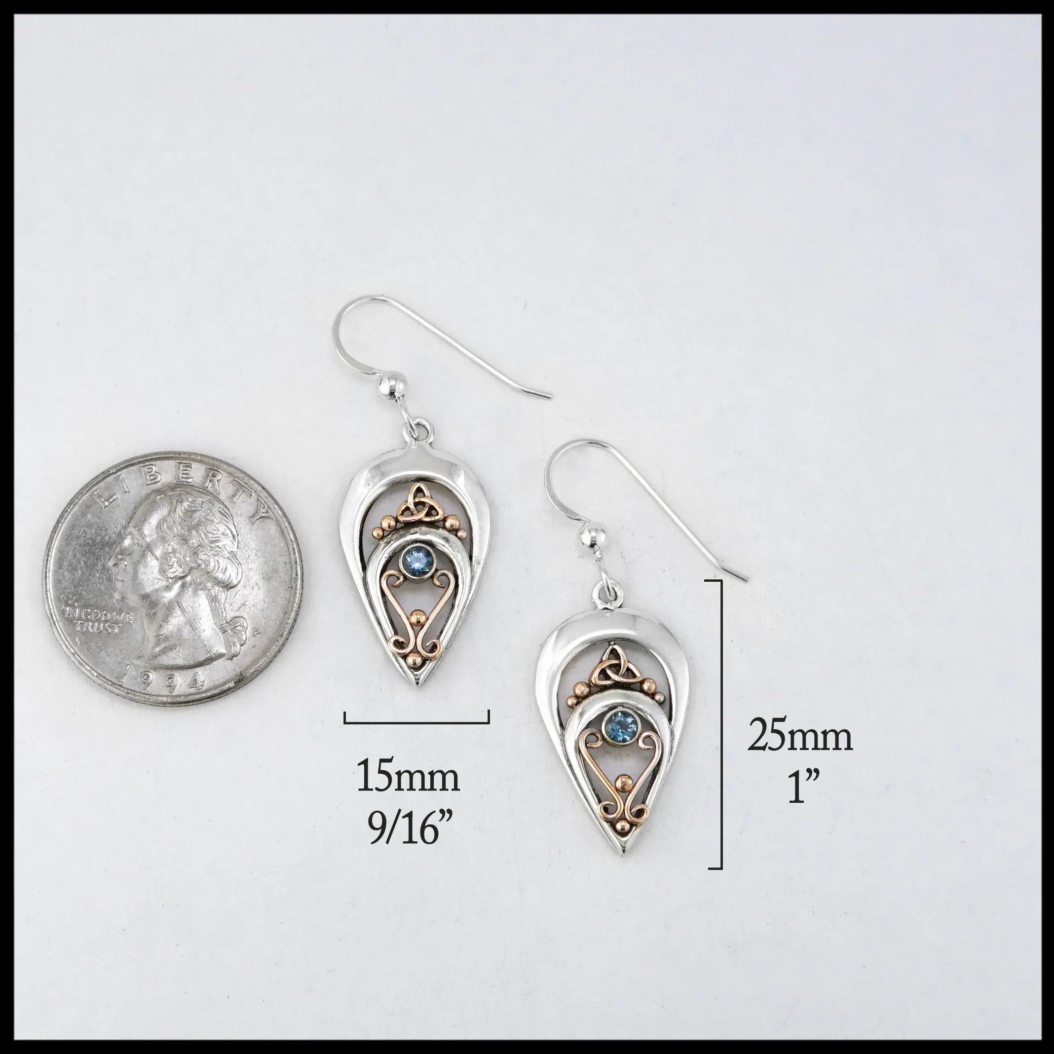 Trinity Knot Drop Earrings with Aquamarine