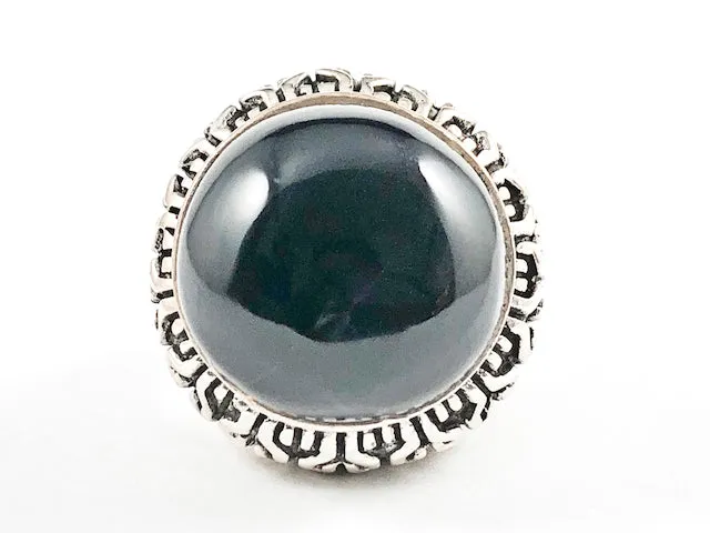 Unique Center Black Onyx Stone Antique Braided Textured Style Silver Ring