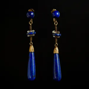 Victorian Lapis Lazuli Drop Earrings in 14k Gold - circa 1900