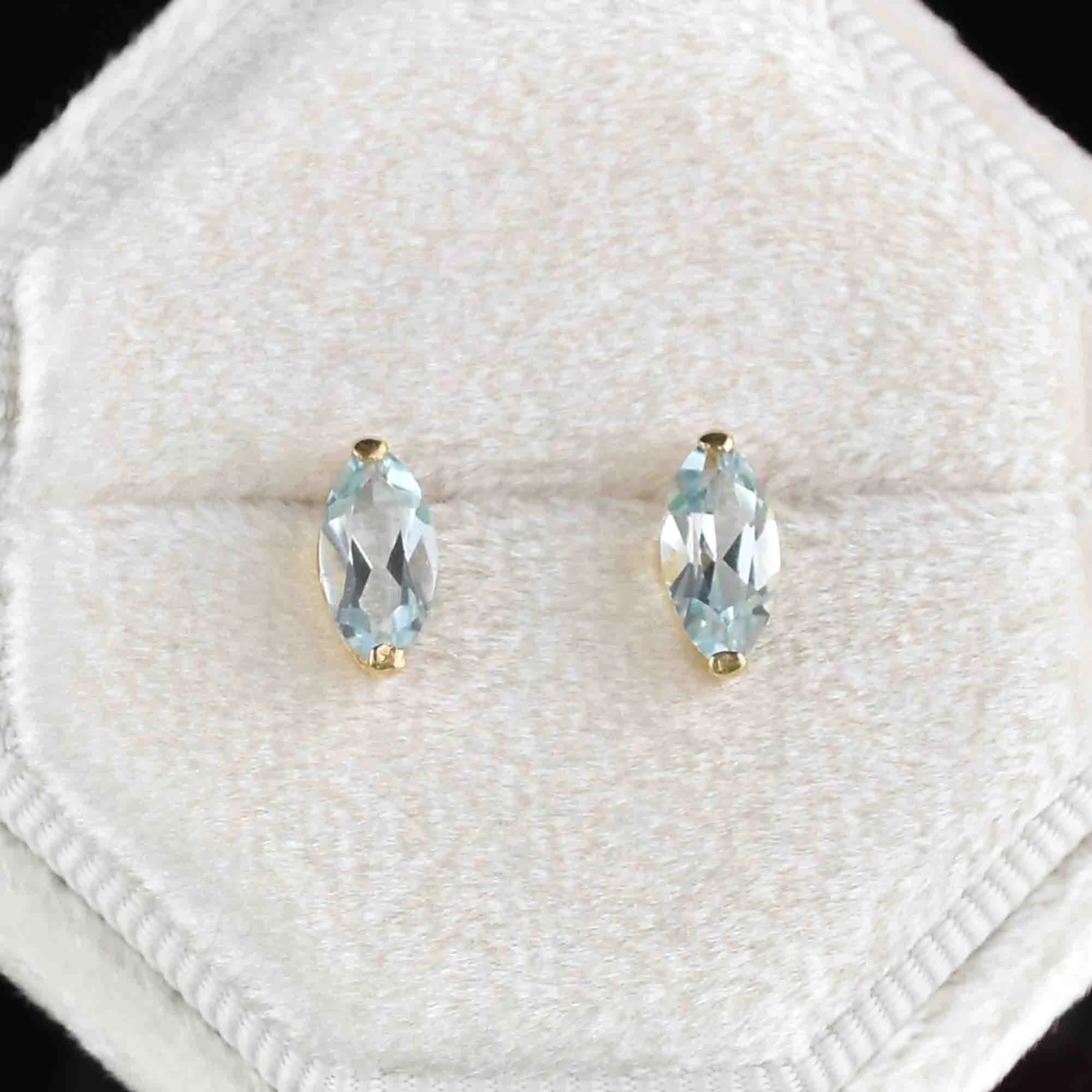 Vintage 10K Gold Marquise Cut Aquamarine Post Earrings